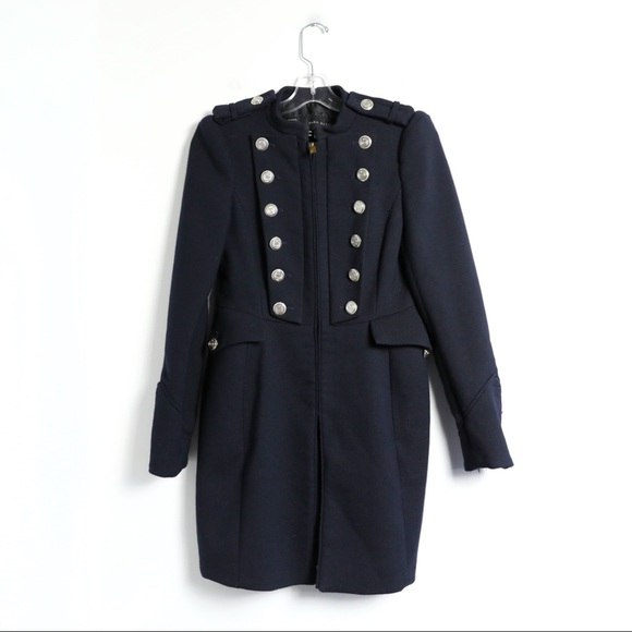 Zara dark navy blue wool military coat double-breasted buttons winter fall XS S - Picture 2 of 11